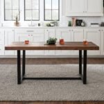 Distressed solid wood dining table with metal base in modern industrial style for dining spaces - Modera Furnish