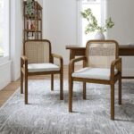 Elegant solid wood cane dining chairs with removable cushions in acorn finish for dining spaces – Modera Furnish