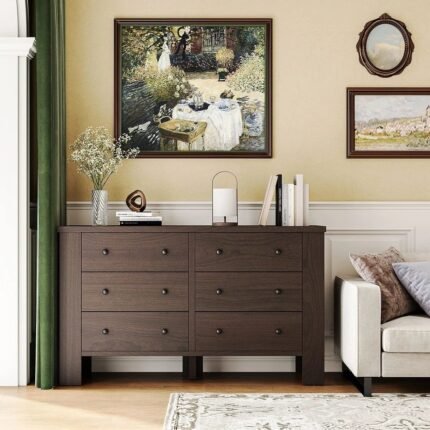 Luxury solid wood chest with six drawers in dark brown modern design – Modera Furnish
