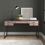 Solid wood desk with metal frame in gunmetal and brown finish designed for industrial workspaces - Modera Furnish