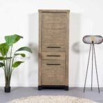 A natural mango solid wood storage cabinet with 1 drawer and 2 doors featuring internal spice racks and a wine rack - Modera Furnish.