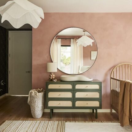 Maren Olive Green and Cane Wood 6-Drawer Dresser