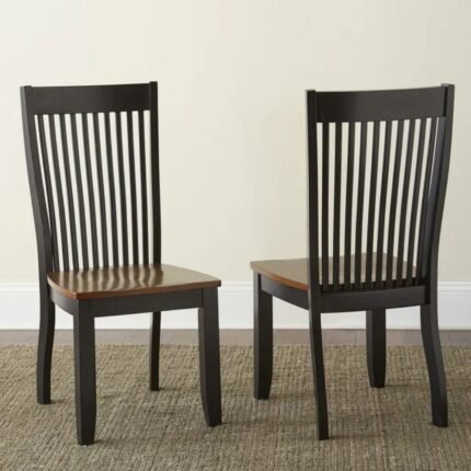 Classic solid wood slatted back dining chairs set of two in dark oak finish for dining spaces – Modera Furnish