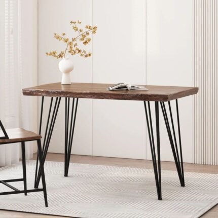 Natural and black solid wood dining table with refined modern design and compact profile – Modera Furnish