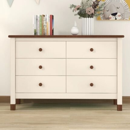 Cream antique 6-drawer solid wood chest with wooden knobs and warm contemporary charm – Modera Furnish