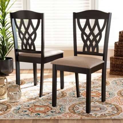 Graceful solid wood upholstered dining chairs set of two in grey finish for contemporary dining spaces – Modera Furnish