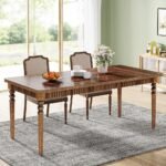 Solid wood dining table with turned legs and brown finish for modern dining spaces – Modera Furnish