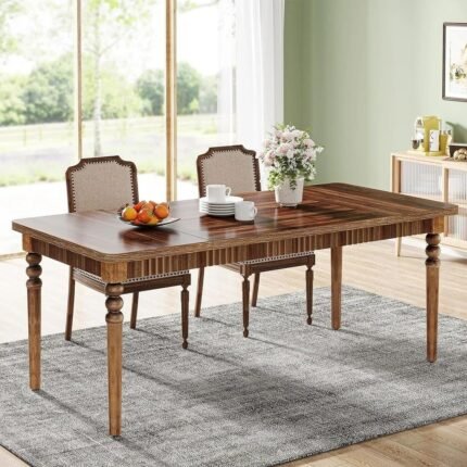 Solid wood dining table with turned legs and brown finish for modern dining spaces – Modera Furnish