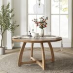 Mid-century modern solid wood round dining table with natural finish for contemporary dining spaces - Modera Furnish