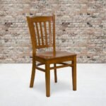 Graceful solid wood slat back dining chair in brown finish for contemporary dining spaces - Modera Furnish