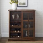 Elegant dark walnut sliding glass door bar cabinet with wine racks and shelves – Modera Furnish