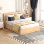 Solid wood queen size storage bed with drawers and natural finish - Modera Furnish