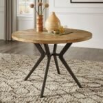 Light pine solid wood round dining table with refined industrial-modern design – Modera Furnish
