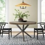 Solid wood round dining table with cross pedestal base in brown contemporary style - Modera Furnish
