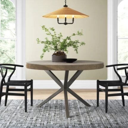 Solid wood round dining table with cross pedestal base in brown contemporary style - Modera Furnish