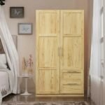Solid wood high wardrobe with two drawers and oak finish for organized bedroom storage - Modera Furnish