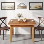Square solid wood dining table with oak finish and modern design for living and dining rooms – Modera Furnish
