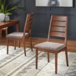 Refined solid wood dining chair set of two with upholstered dark grey seats in walnut finish for contemporary dining spaces - Modera Furnish