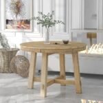 Extendable solid wood dining table in natural finish with expandable top for modern kitchens – Modera Furnish.