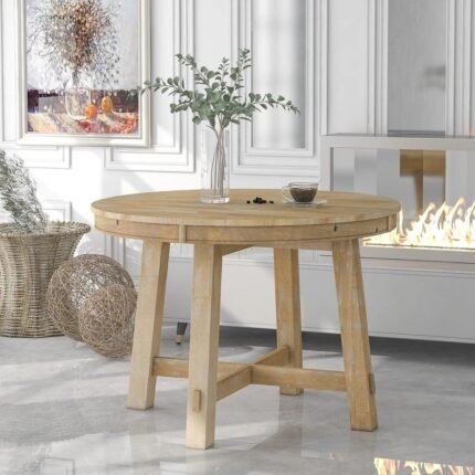 Extendable solid wood dining table in natural finish with expandable top for modern kitchens – Modera Furnish.