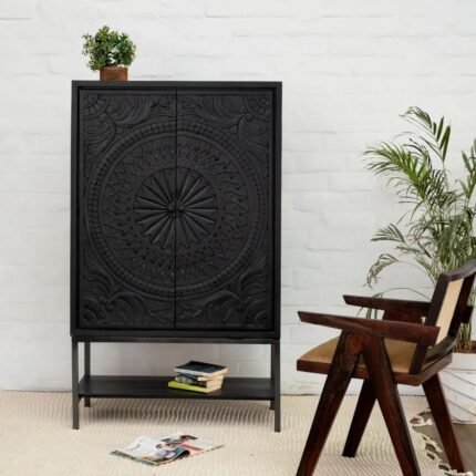 Jodhpuri Black Carved Cabinet