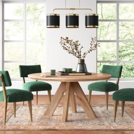 Solid wood round pedestal dining table in natural brown contemporary style - Modera Furnish