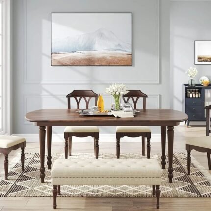 Large solid wood dining table with mid-century modern design and warm brown finish for dining rooms – Modera Furnish