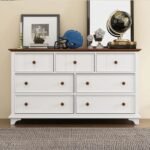 Modern white and walnut 7-drawer solid wood chest with glossy finish and classic paneled fronts – Modera Furnish