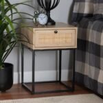 Modern 1-drawer light oak wood and cane bedside table with black metal frame - Modera Furnish