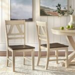 Modern solid wood dining chair set of two in antique white and oak finish for contemporary dining spaces - Modera Furnish