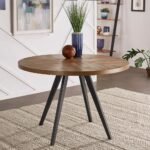 Mid-century modern solid wood oak dining table with metal base in round design - Modera Furnish