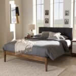 Mid-century solid wood platform king size bed in charcoal chestnut finish - Modera Furnish