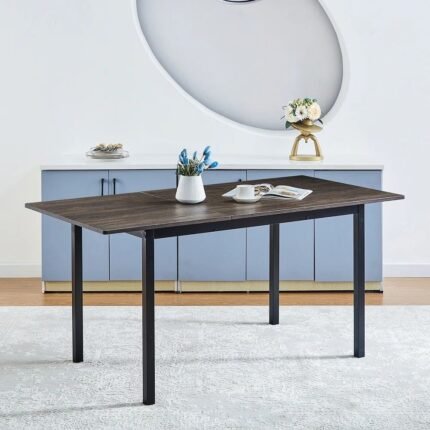 Rectangular solid wood and metal dining table with black legs in modern contemporary style – Modera Furnish.