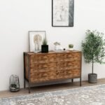 Industrial rustic brown solid wood 6-drawer chest with metal frame and modern loft-style design – Modera Furnish