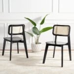 Modern solid wood cane dining chair set of two in natural black finish for contemporary dining spaces - Modera Furnish