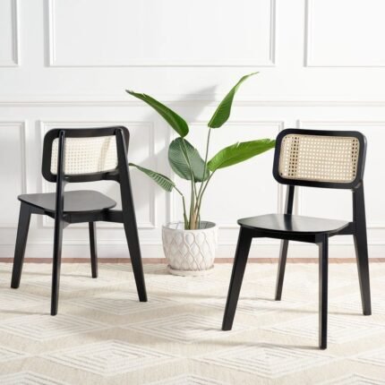 Modern solid wood cane dining chair set of two in natural black finish for contemporary dining spaces - Modera Furnish