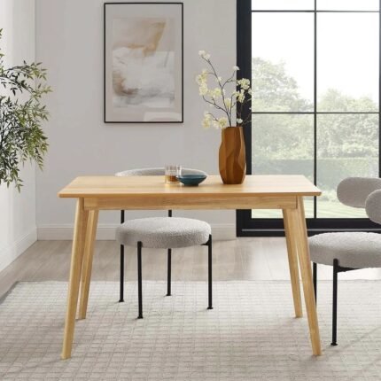 Rectangular solid wood dining table in natural oak finish with modern contemporary design – Modera Furnish.