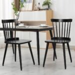 Modern solid wood Windsor dining chair set of two in black finish for contemporary dining spaces - Modera Furnish
