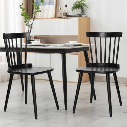 Modern solid wood Windsor dining chair set of two in black finish for contemporary dining spaces - Modera Furnish