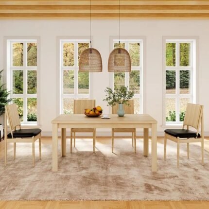 Solid wood rectangular dining table with natural finish for 6–8 people in modern style – Modera Furnish