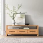 Solid wood low-profile TV unit with drawers and open shelf in a contemporary design - Modera Furnish