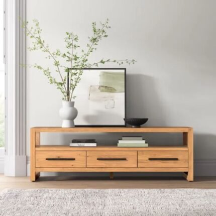 Solid wood low-profile TV unit with drawers and open shelf in a contemporary design - Modera Furnish