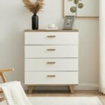 Modern oak and white 4-drawer chest with minimalist legs and handles for refined bedroom and hallway storage – Modera Furnish