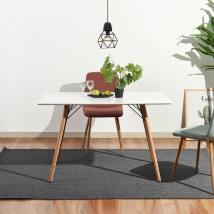 White solid wood rectangular dining table with modern design – Modera Furnish