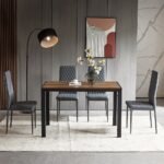 Walnut solid wood dining table with black metal frame designed for four people in a modern dining space – Modera Furnish