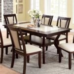 Solid wood dining table with dark brown frame, beige tabletop, and built-in shelf – Modera Furnish