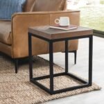 Modern industrial solid wood chevron top end table with black metal frame - Modera Furnish