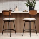Solid wood and metal bar stool set in beige finish for modern kitchen and bar seating – Modera Furnish