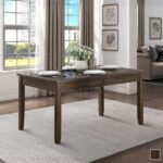 Solid wood dining table with dark brown finish and built-in storage drawer – Modera Furnish