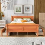 King size solid wood storage bed with honey finish, four drawers, and streamlined design for modern sleeping spaces - Modera Furnish